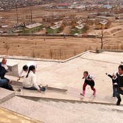 Children playing outside a temple in Tsetserleg