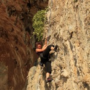 Greece - Kalymnos - Paula climbing in GRANDE GROTTA 01