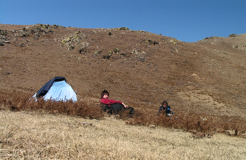 After first night in tent in Terejl NP