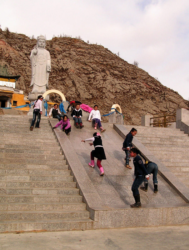 Children playing outside a temple - Tsetserleg