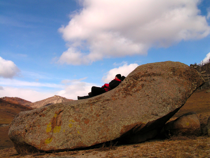 Mongolia - Brano resting on a rock bed