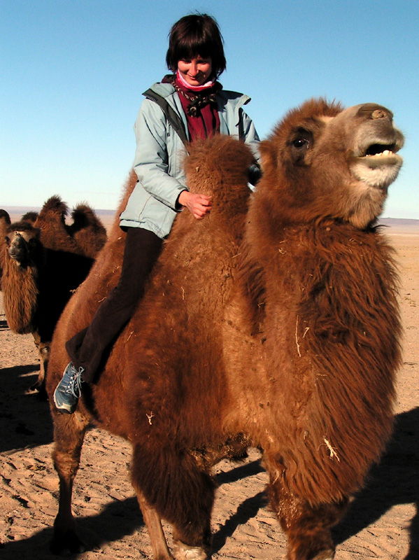Gobi - Paula riding a Mongolian camel 02