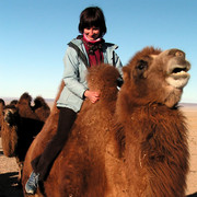 Gobi - Paula riding a Mongolian camel 02