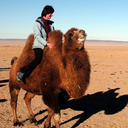 Gobi - Paula riding a Mongolian camel 03