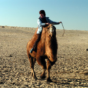 Gobi - Paula riding a Mongolian camel 06