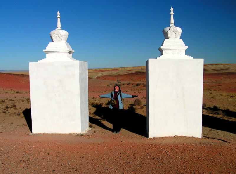 Gobi - Paula receiving energy in Buddhist "Energy Centre"