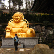 South Korea - Paula and Golden Buddha in Haedong Yonggunsa Temple
