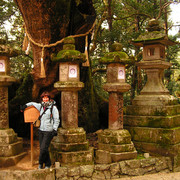 Japan - Nara - Paula with lanterns in Kasuga Taisha