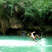 Laos - walking on the water in Kouang Si Waterfall