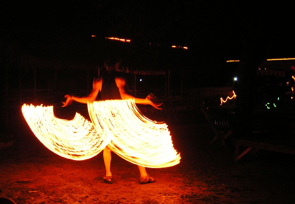 Laos - an evening fire show in Van Vieng 01