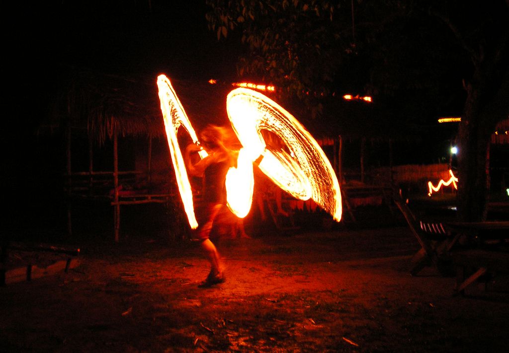 Laos - an evening fire show in Van Vieng 02