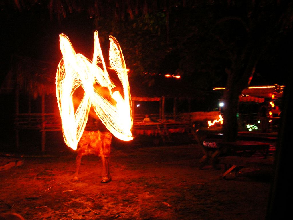 Laos - an evening fire show in Van Vieng 03