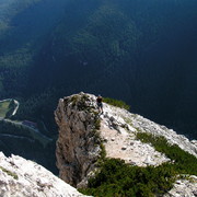 The view of Punta Fiames Valley from the rock balcony