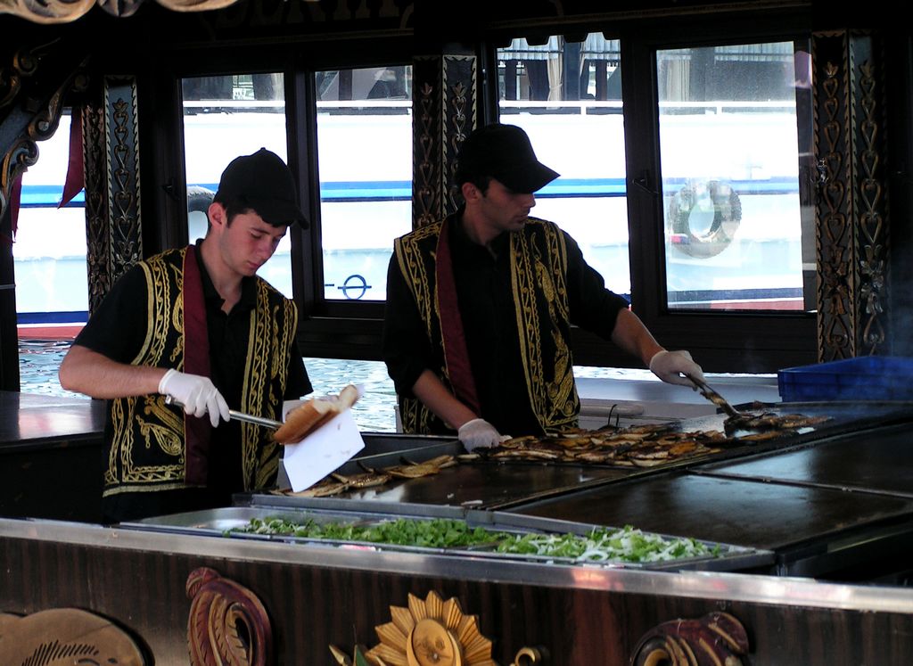 Turkey - preparation of a fish burger in Istanbul