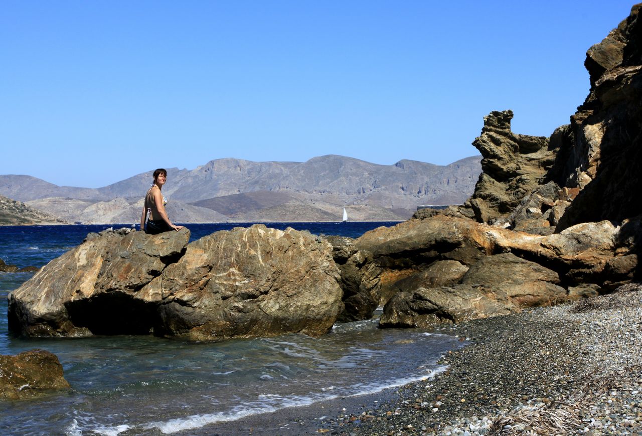 Greece - Kalymnos - Paula on Melitsahas pebbles beach