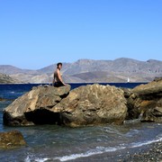 Greece - Kalymnos - Paula on Melitsahas pebbles beach