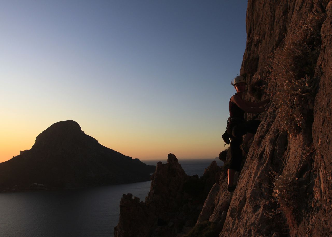 Greece - Kalymnos - Paula climbing in Poets 01