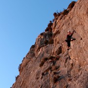 Greece - Kalymnos - Paula climbing in Poets 02