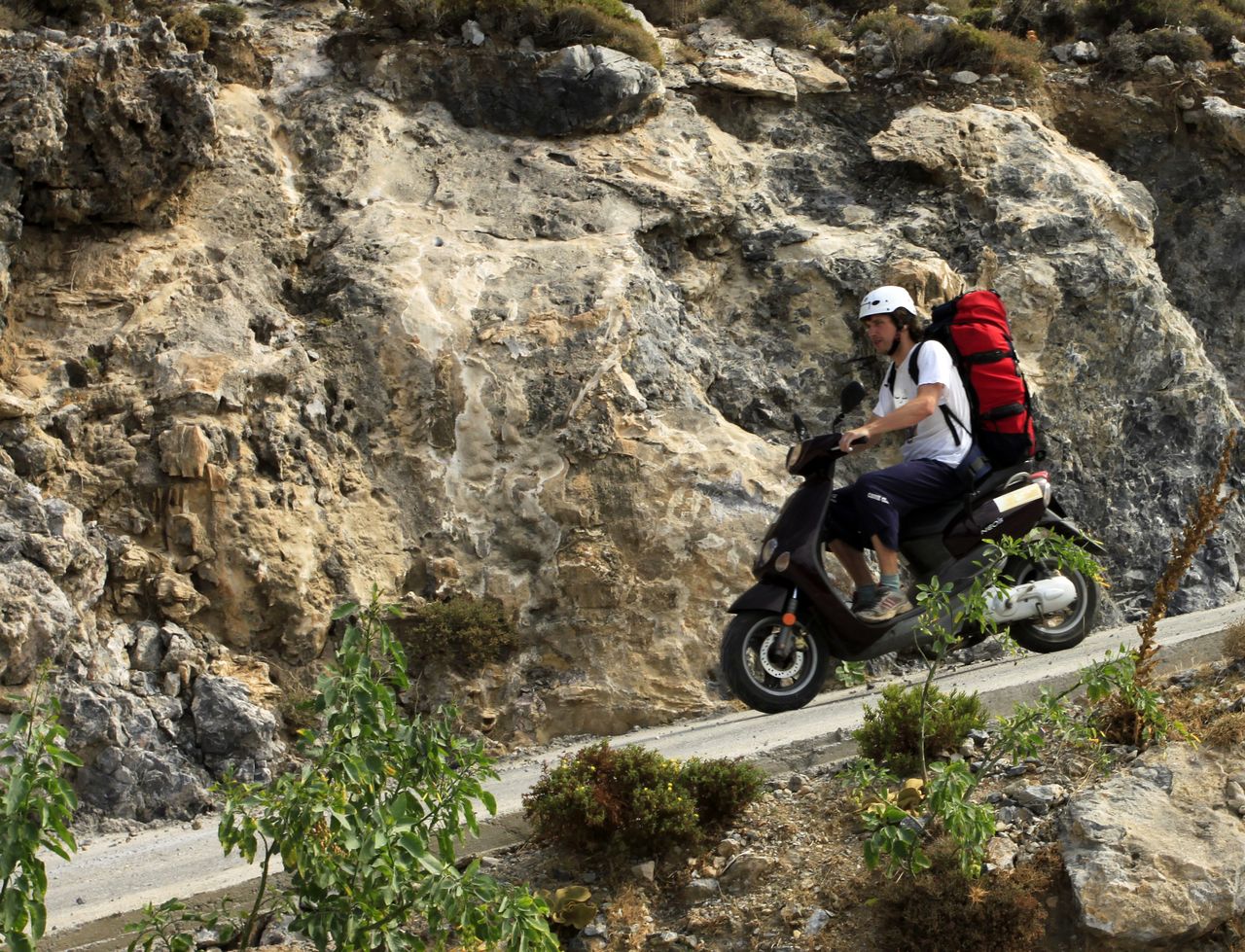 Greece - Brano riding a scooter in Kalymnos 02