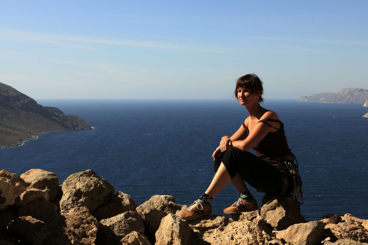 Greece - Kalymnos - Paula posing at GRANDE GROTTA