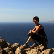 Greece - Kalymnos - Paula posing at GRANDE GROTTA