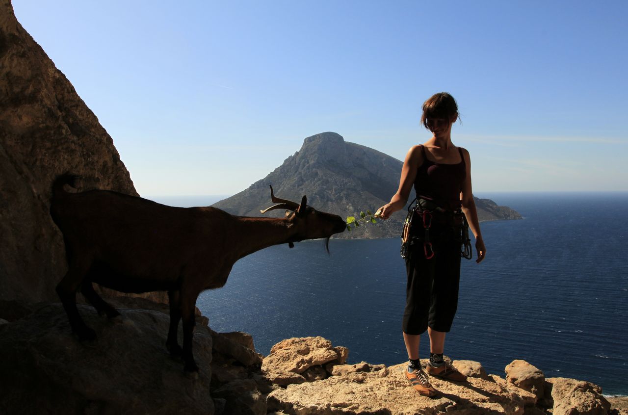 Greece - Kalymnos - Paula feeding a goat 02