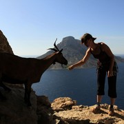 Greece - Kalymnos - Paula feeding a goat 03