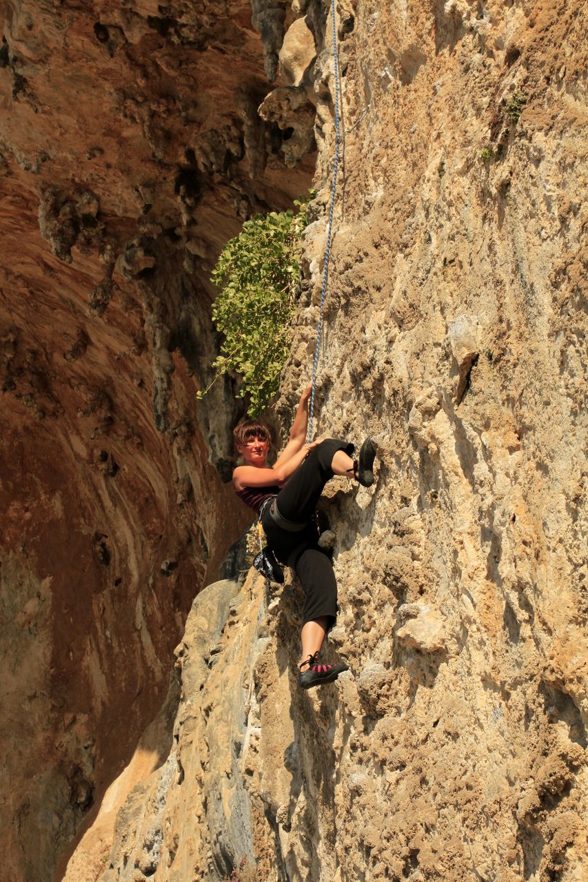 Greece - Kalymnos - Paula climbing in GRANDE GROTTA 01