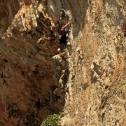 Greece - Kalymnos - Paula climbing in GRANDE GROTTA 02