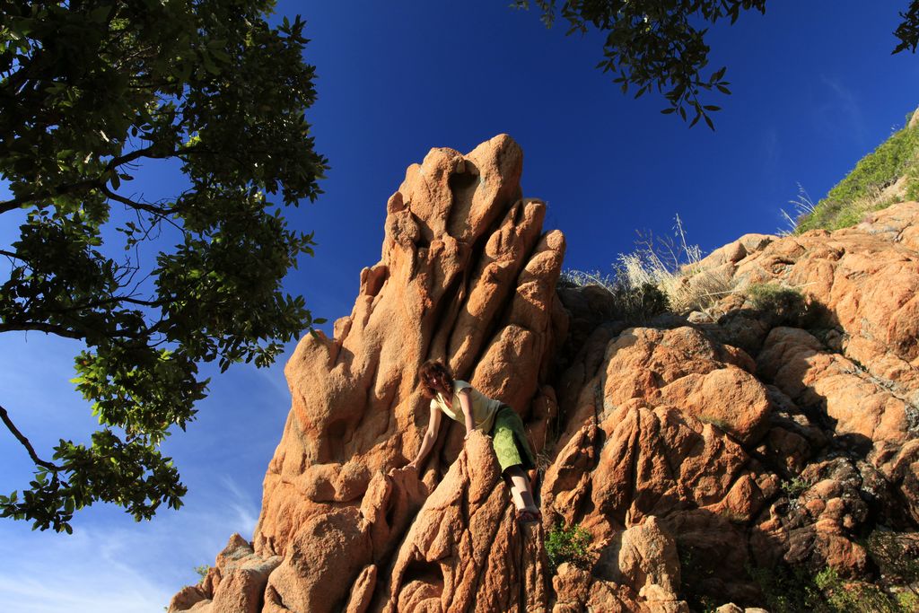 Paula climbing Calanche rocks