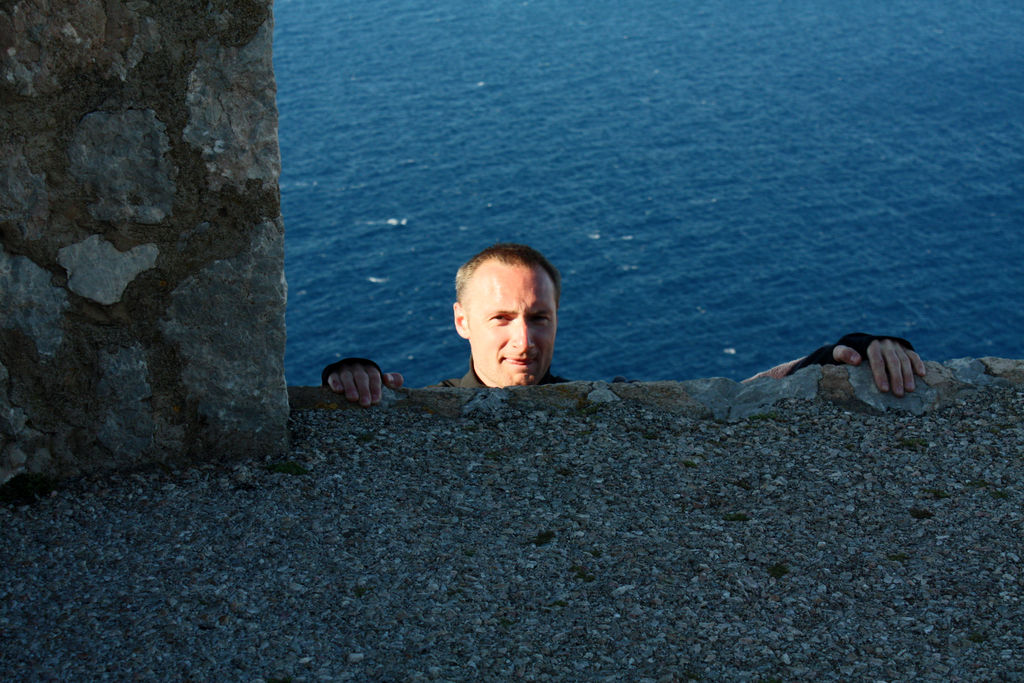 Mallorca - Peter climbing on the Creveta outlook tower