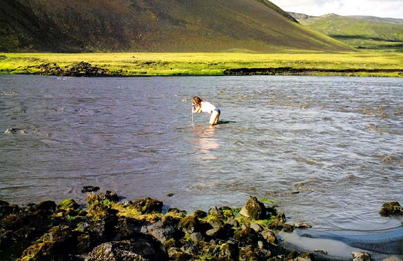 Paula crossing an Icelandic glacier river
