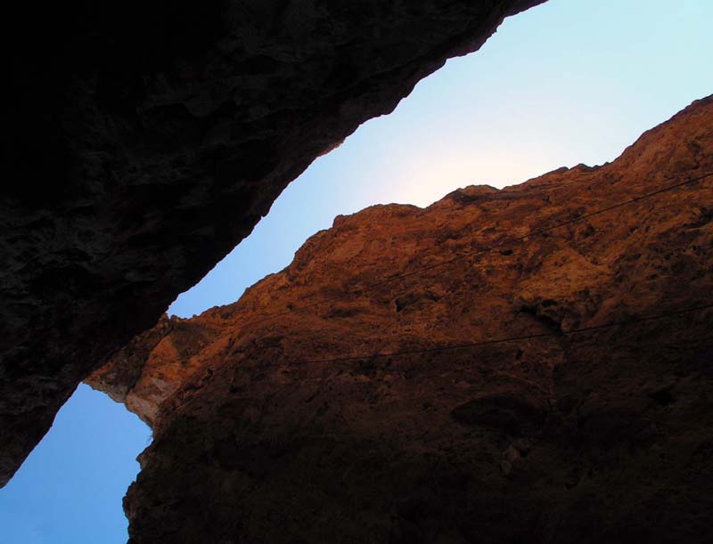 Climbing routes in shadow